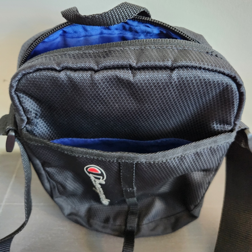 Champion small cross-body bag,
black/blue, 9"x7"x2"